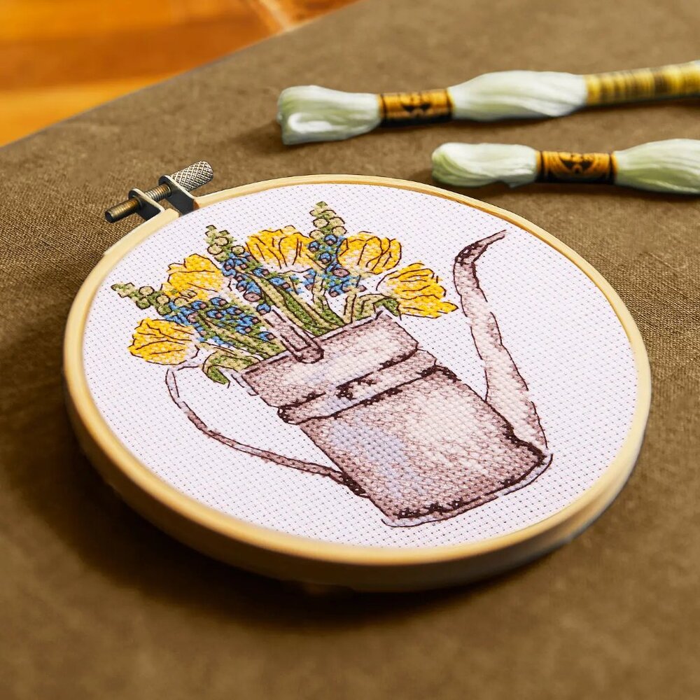 Sunshine Flowers Watering Can by Anna Matvieieva Intermediate Cross Stitch Kit - Picture 3 of 4